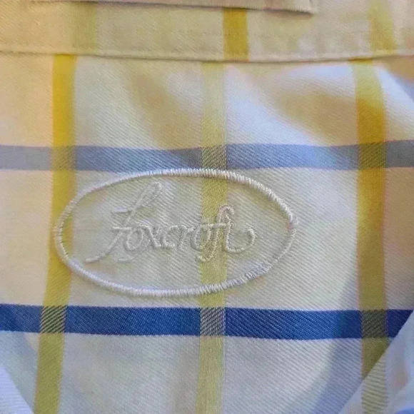 Foxcroft Womens Collared Cotton Plaid Button Down Shirt Blue Green Size 14 - Picture 6 of 9